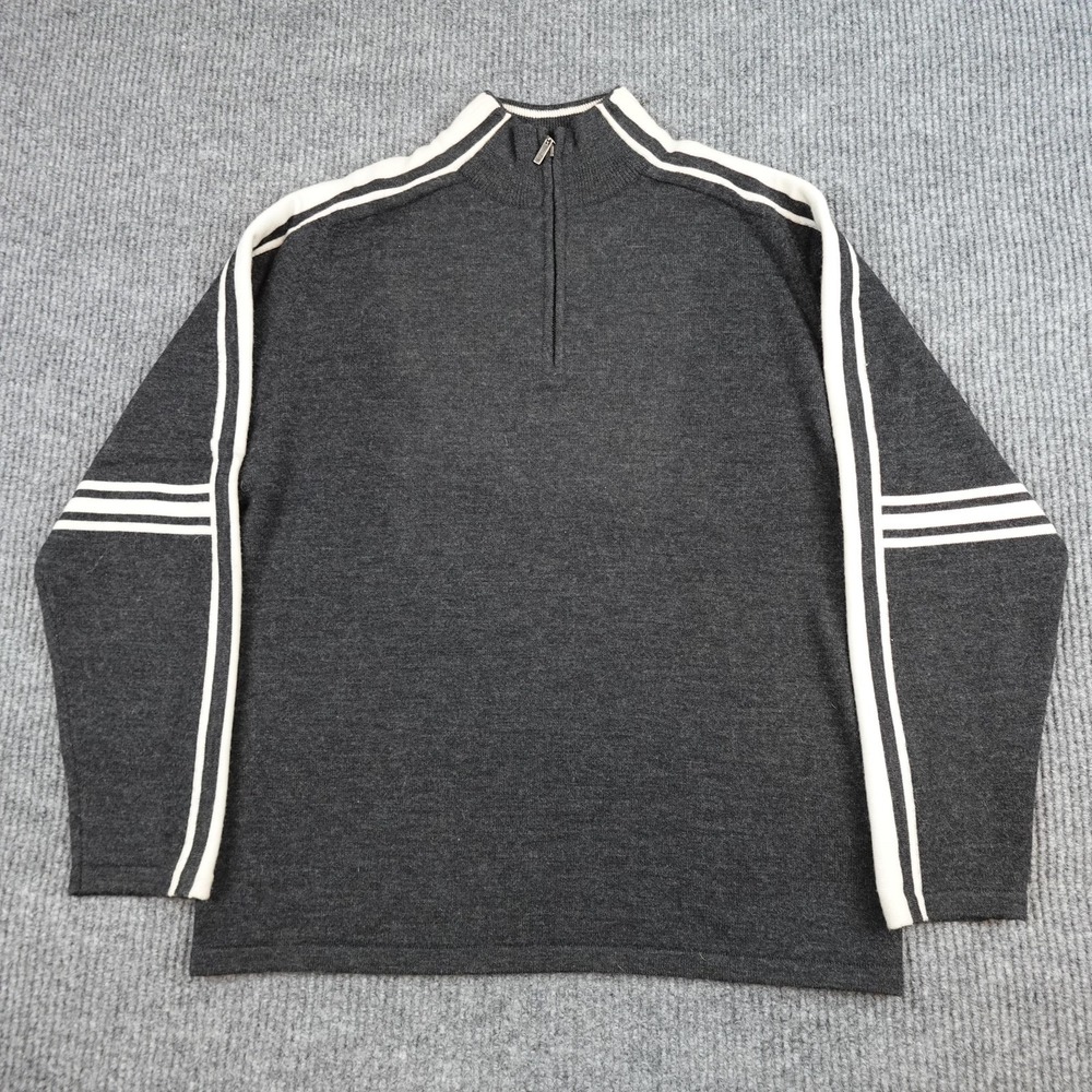 Neve Sweater Mens Large Gray 1/4 Zip Mock Neck Wool Racing Stripe Pullover
